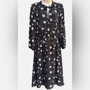 J Crew Tie Neck Black Floral Dress